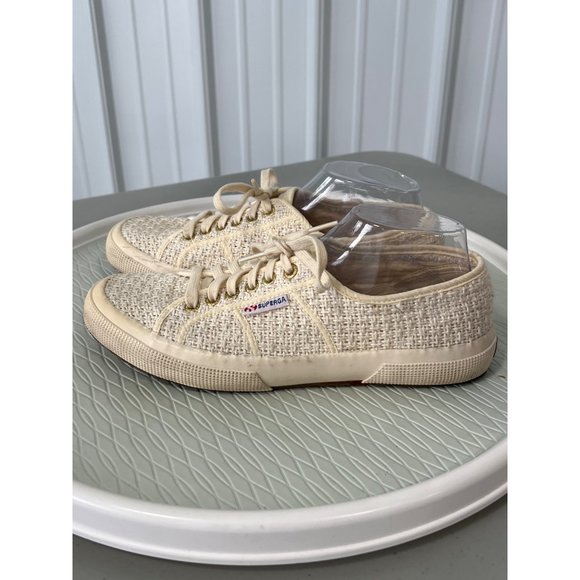 Superga 2750 Woven Plimsoll Trainers Womens 41 Round Toe Lace Up Cream Fabric - Picture 4 of 11